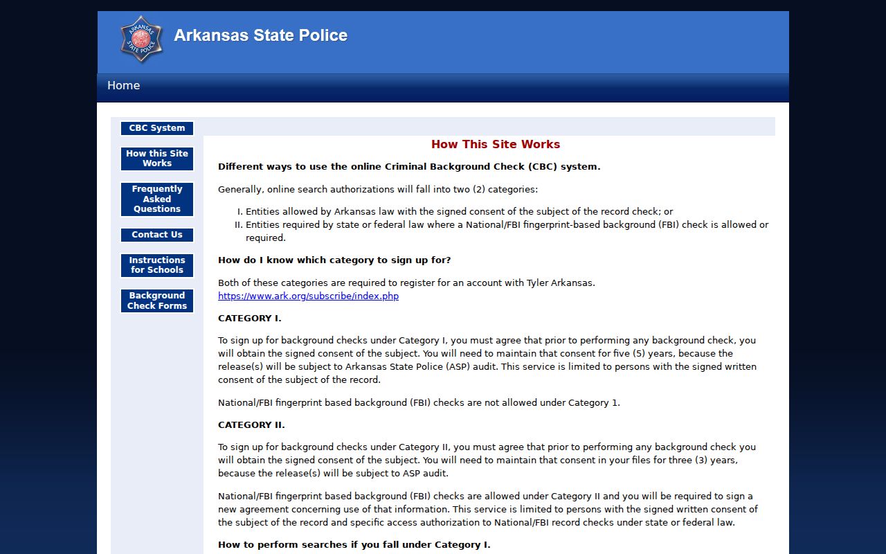 Arkansas Online Criminal Background Check workflow and search status guide