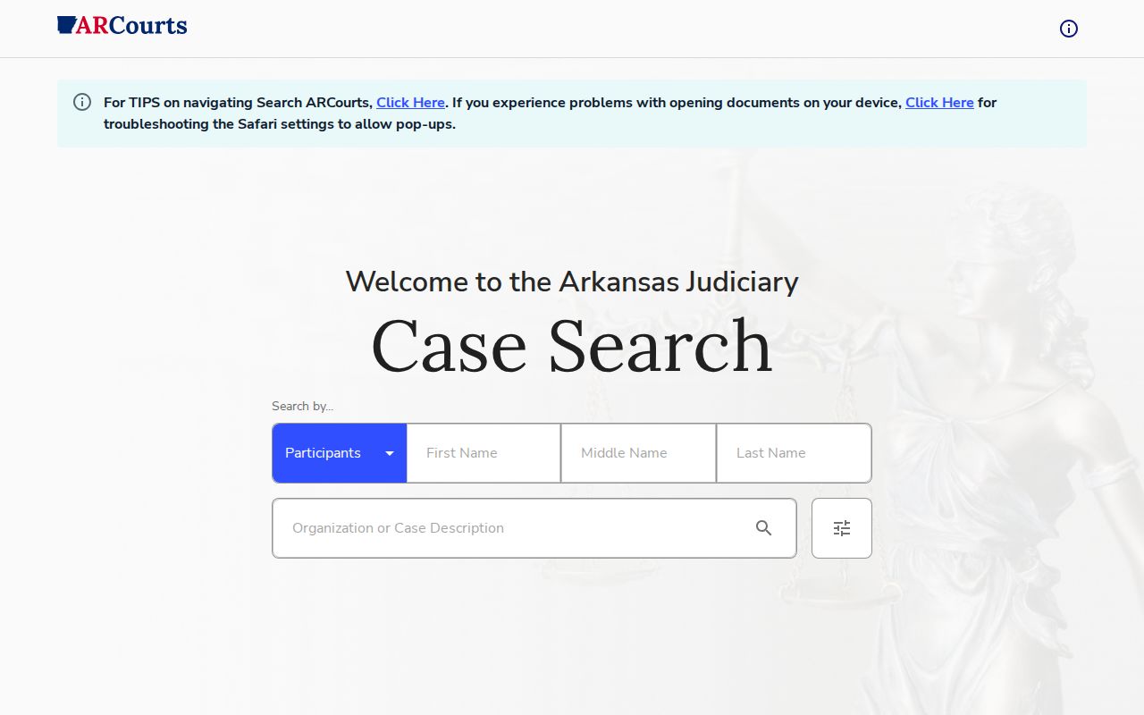 Search ARCourts public case search interface for Montgomery County cases