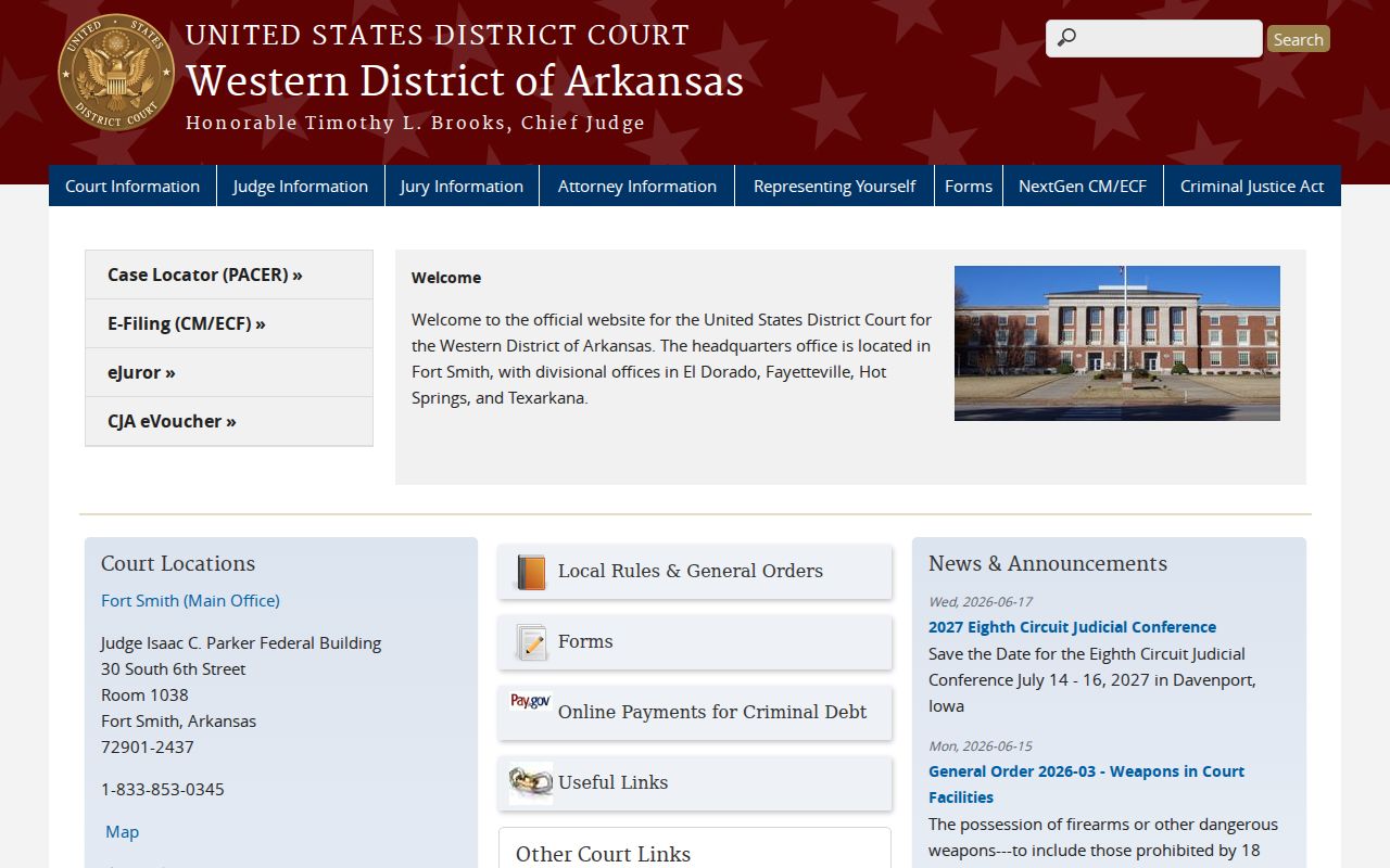 U.S. District Court for the Western District of Arkansas homepage